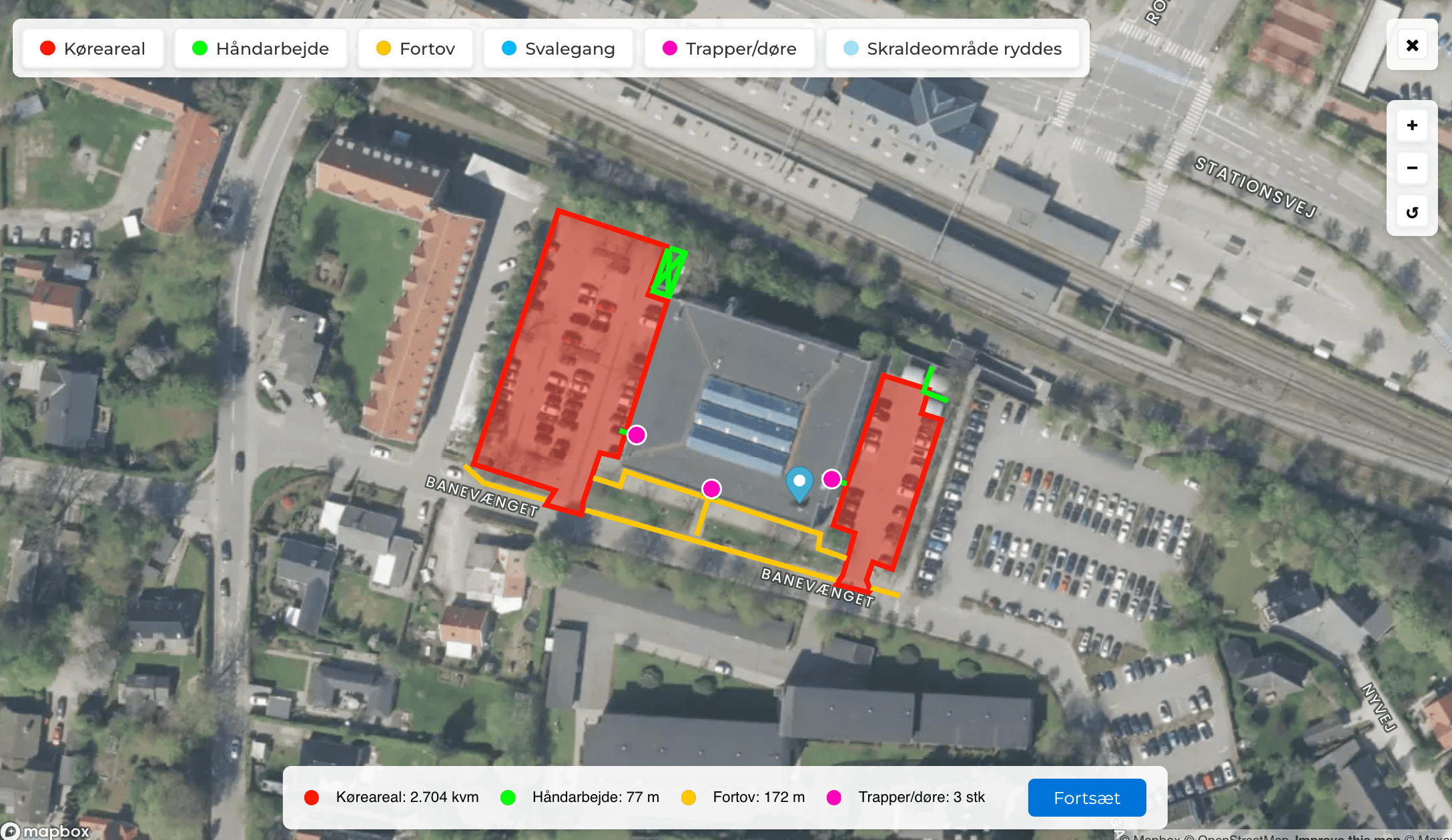 Serviceytor ritade på en satellitkarta i SnowManager
