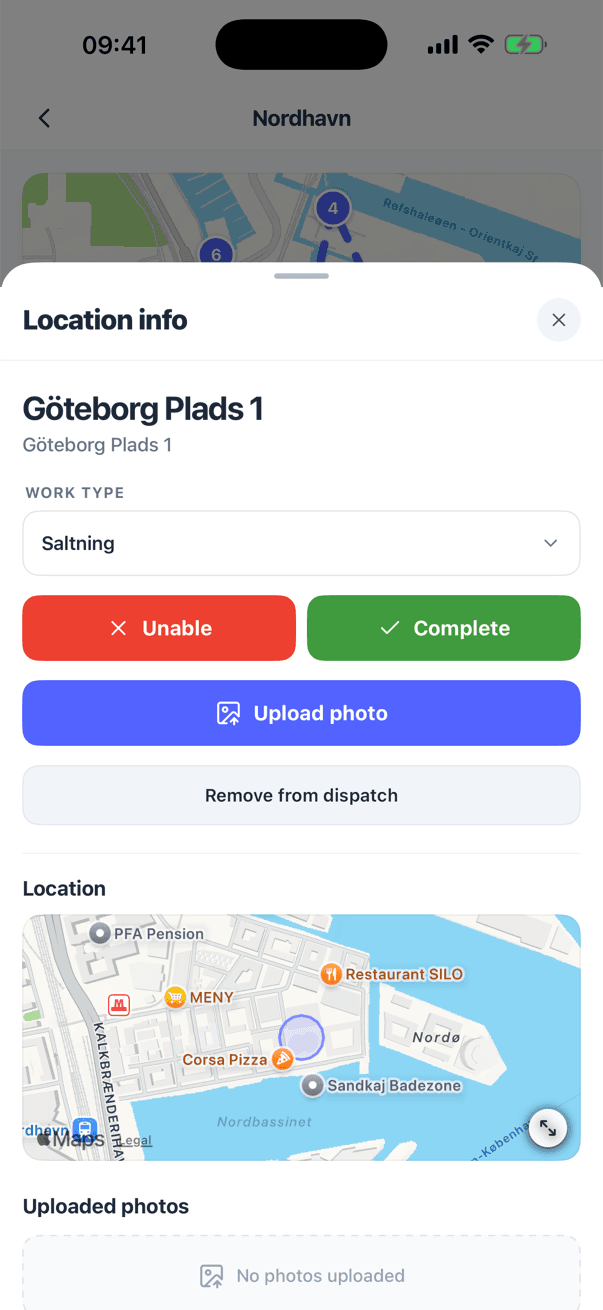 Ett stopp i SnowManager-appen med Kan inte utföras, Klar och Ladda upp foto