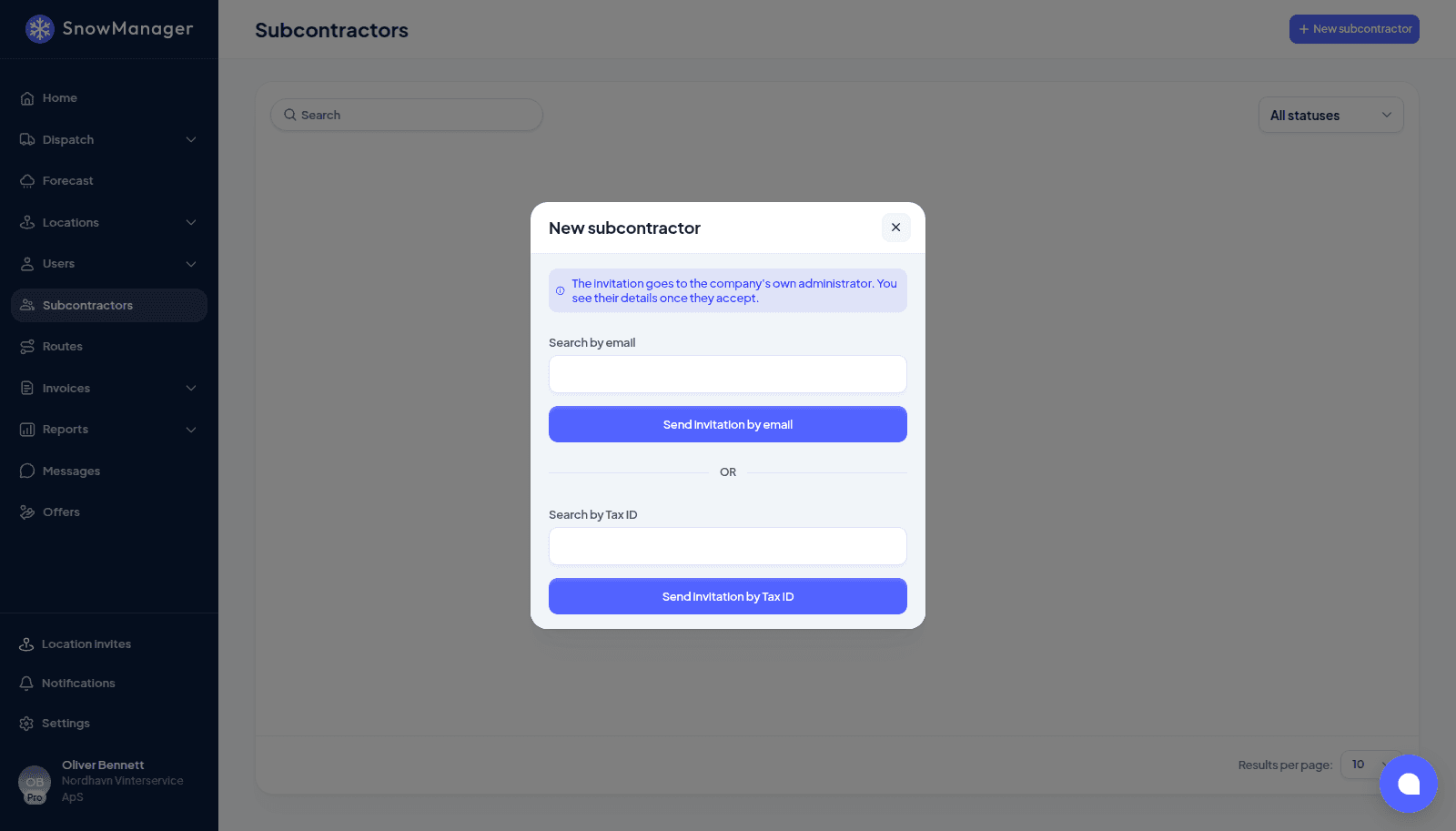 Lägg till en ny underentreprenör i SnowManager med e-post eller organisationsnummer