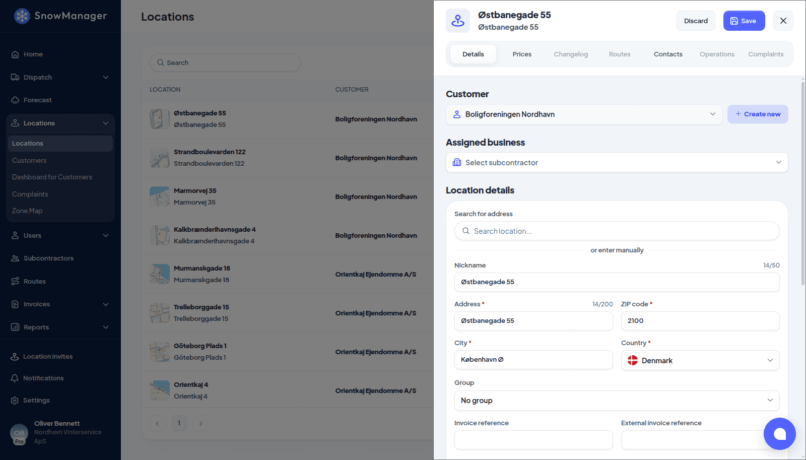 Underentreprenörsdelen på en adress i SnowManager